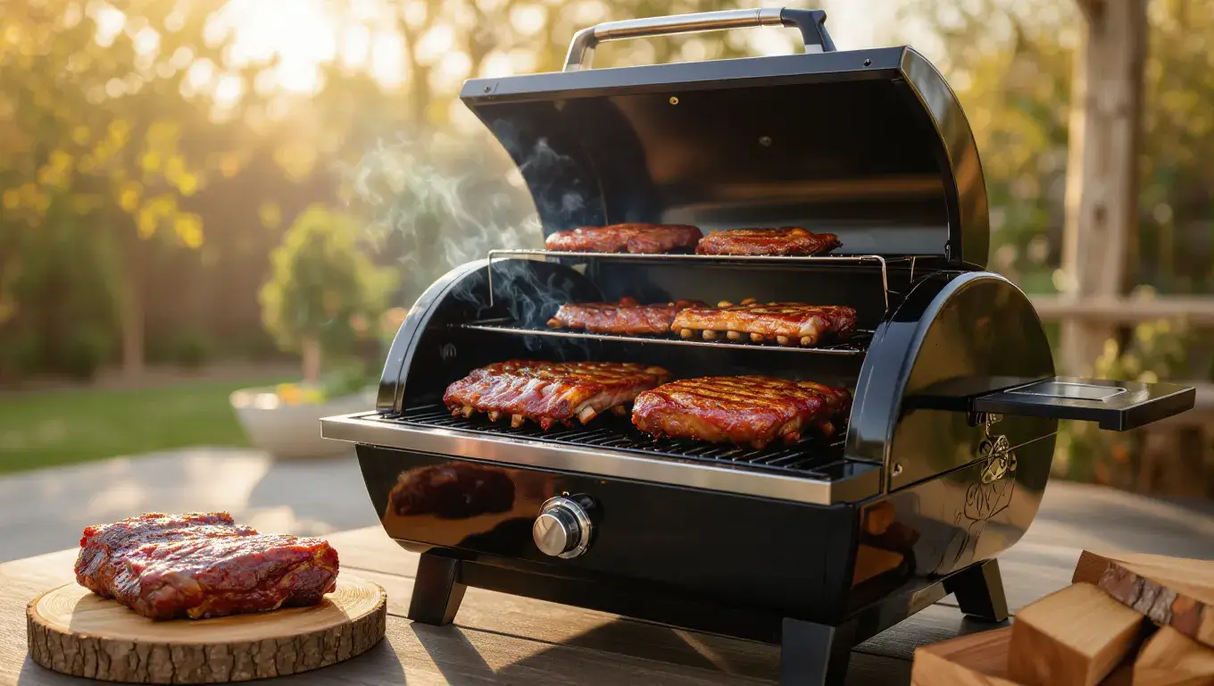 bbq smoker with ribs inside